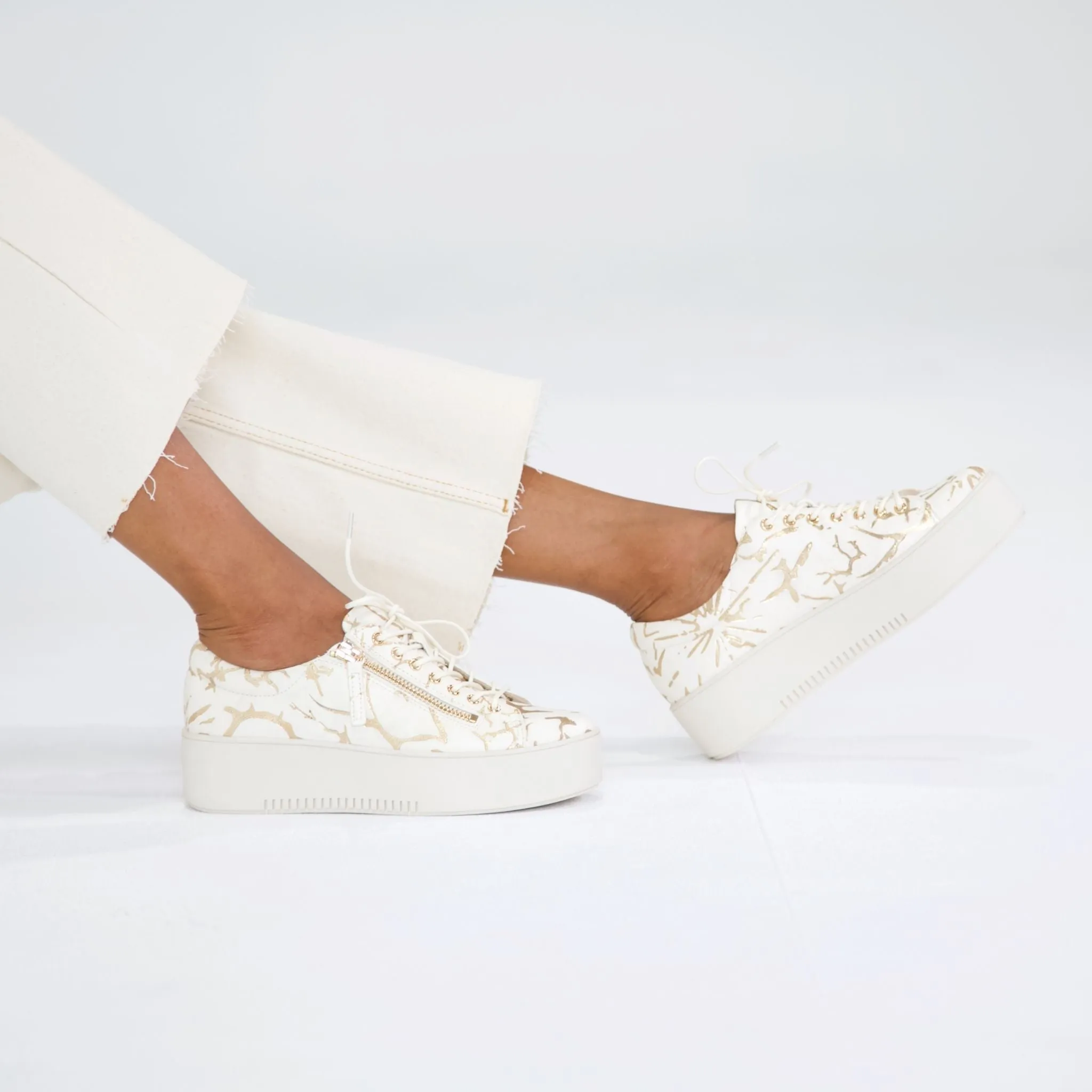 Wolfie Almond & Gold Leather Sneakers