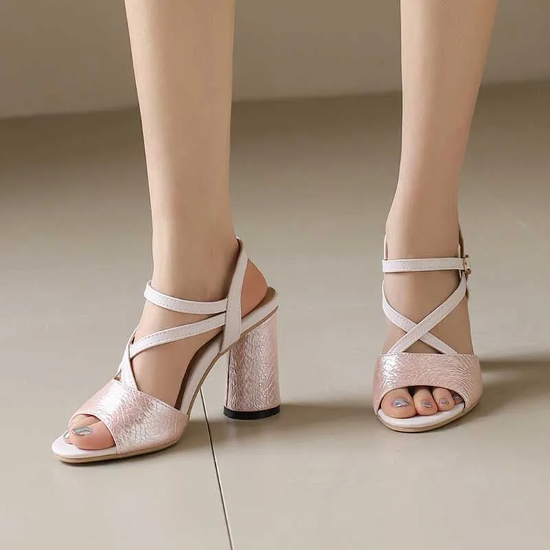 Women Vintage Heeled Sandals Ankle Strap Summer Heels