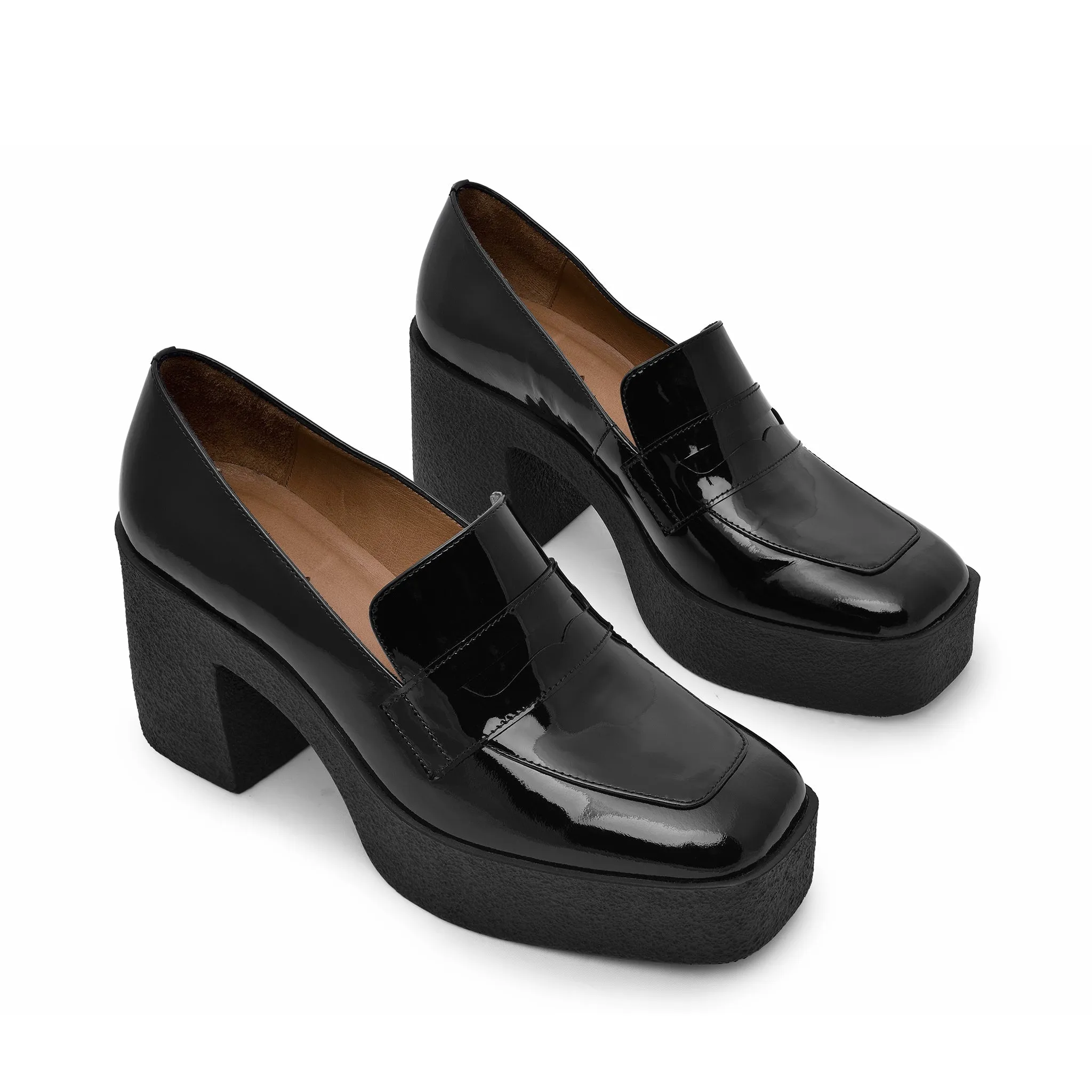 Yoko Black Patent Leather Chunky Loafers